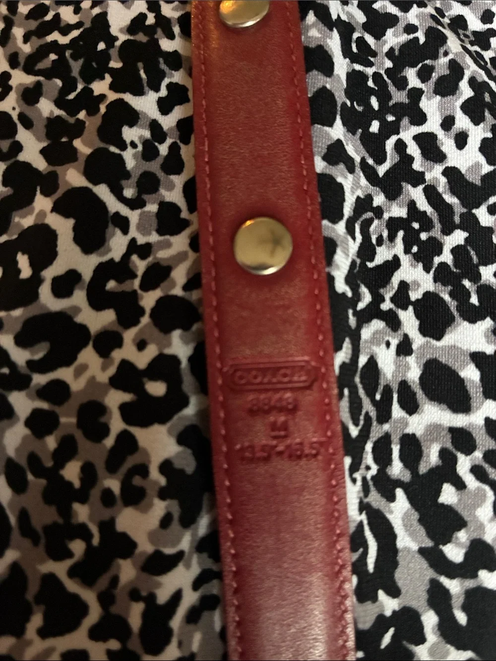 Coach Rare Vintage Sz. MED, Red Leather Grommet Dog Collar, Square Charm w Box